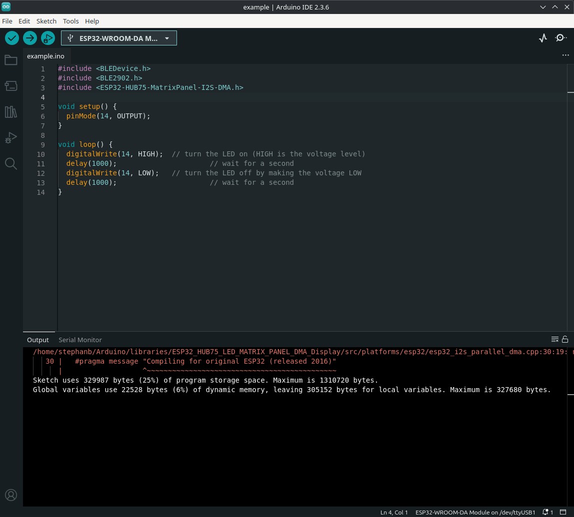 Screenshot of ide showing storage usage after compilation